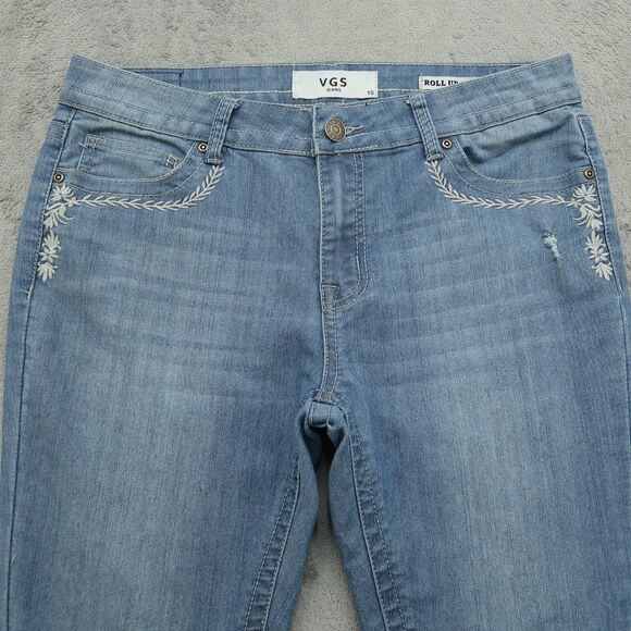 VGS Jeans Women's 10 Blue Mid-Rise Roll Up Skinny Denim 26" Inseam Distressed - Picture 9 of 15